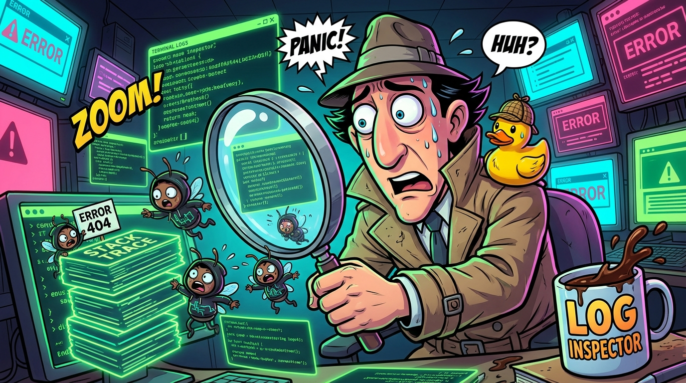 Log Inspector detective hunting bugs